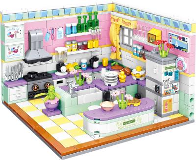 China ZG00870-4 DIY Mini Building Block Corner Living Room Bedroom Kitchen Decoration Cute Home Bricks Set Christmas Gift Toys Children for sale