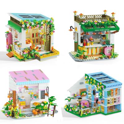 China DIY TOY WLtoys City Fairy Tale Cafe Town Sunny Flower Housing Building Block Mini Block Street View Figure Puzzle Christmas Gift for sale