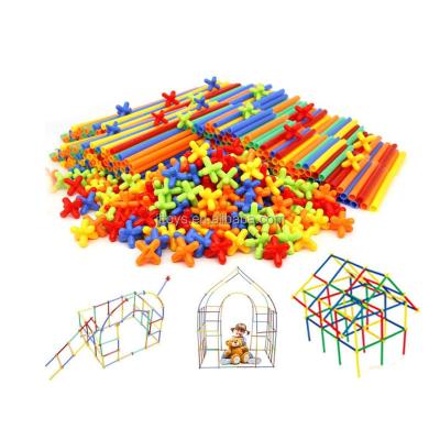 China DIY TOY Amazon Hot Sale Stem Construction Straw Interlocking Plastic Toys Engineering Slim Tube Blocks Toy 400/600/800/1000Pcs for sale