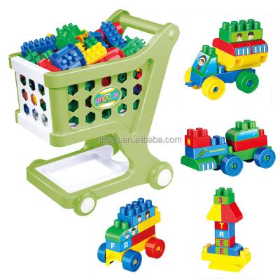 China DIY TOY Amazon Kids Pretend Toy Shopping Cart with Train Head Block Tree Different Shape Building Block Educational Set for sale