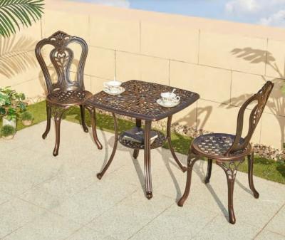 China Contemporary cheap outdoor garden furniture table cast aluminum chair and balcony 2+1 set for home use for sale