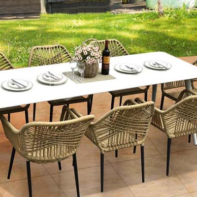 China Modern Hot Sale Outdoor Garden Wicker Dining Furniture Pe Rattan And Aluminum Table And Chair Sets for sale