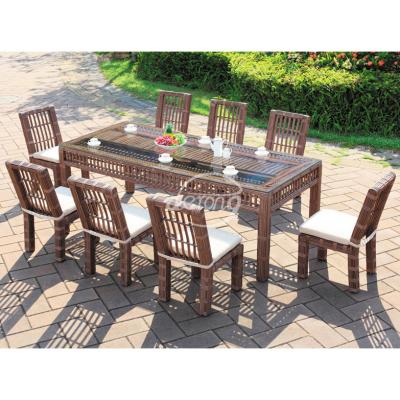 China Patio\Garden\Pe Style Village Merchant Furniture China Brown Dining Table And Chairs Outdoor Folk Rattan 6 Seats L2.4m for sale