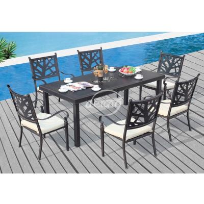 China Modern Classic Patio Rectangle Cast Aluminum Outdoor Dining Table Sets for sale