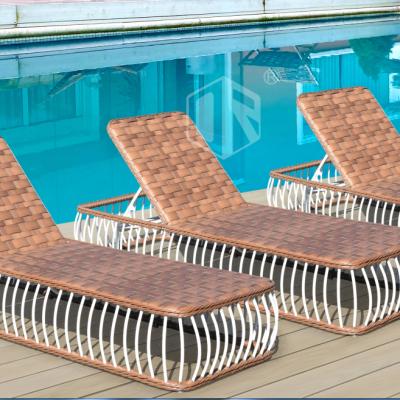 China New Modern Outdoor Removeable Leather Cane Sun Lounge Day Bed Rolls Pool Deck Rattan Cane Furniture for sale