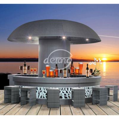 China Modern design outdoor wiker mushroom frame aluminum bar set hit counter with lights restaurant hotel bar table garden set for sale