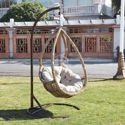 China Comfortable& Outdoor Leisure Water Drop Rattan Patio Hanging Swing Chair With Metal Stand for sale