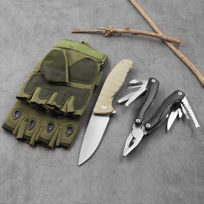 China High Quality 3pcs Non-variable Blade Pocket Knife G10 Handle Jagdmesser With Multi Tools Camping Folding Pliers With Knife Set Glove for sale