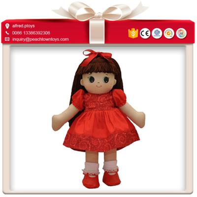 China Children Gift Long Hair Lovely Plush Doll With Underdress Red Color Skirt for sale