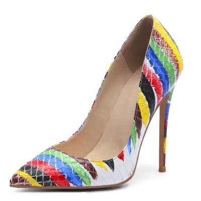 China Anti-odor women super high heel stylish shoes colorful graffiti pointed toe shoes fashion nightclub stiletto pumps for sale