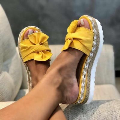 China Bowtie High Platform Women Slippers Wedge Heel Parodor Knotted Sandals Shoes for sale