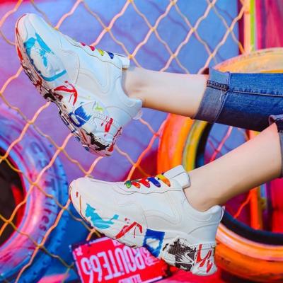 China Fashion Trend Color Mixed Color Platform Daily Women Shoes Casual Lace Up Low Cut Sneaker Sports Shoes for sale