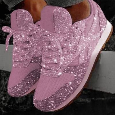 China Anti-Smell Round Toe Blingbling Sequin Low-Cut Upper Lace-Up Sports Flat Shoes With Mesh Women Sneakers for sale