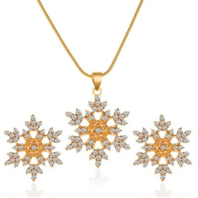 China Fantastic Wholesale Fashion Jewelry Sets Gold Plated Zirconia Snowflake Necklace Earring Set Pendant Valentine's Day Gift for sale