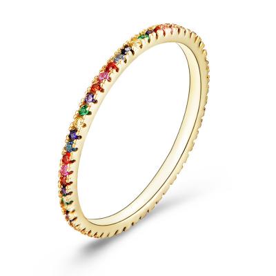 China Fashion Jewelry 925 Sterling Silver Rings 18K Gold Plated Rainbow Diamond Women Ring Silver Wedding Rings for sale