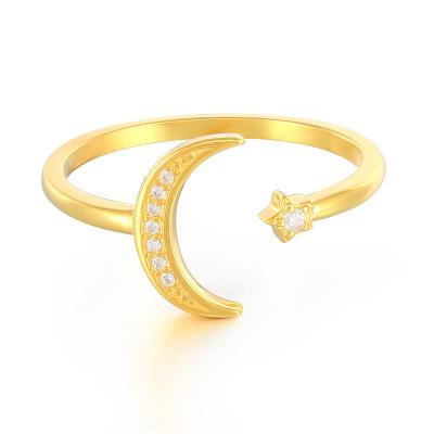 China Wedding Romantic Engagement Fashion Adjustable S925 Silver Ring For Women Jewelry Star Moon Open Finger Ring for sale