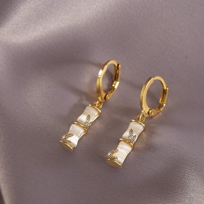 China TRENDY Opals Stone Shaped Bamboo Gold Color Dangle Earrings Luxury Women's Accessories For Korean Fashion Jewelry Gold Earrings for sale