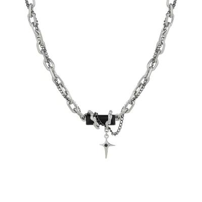 China Multilayer Black Zirconia Wrap Non-fading Necklace For Men And Women Girl Sweet Cool Hot Necklace Cross Clavicle Chain for sale