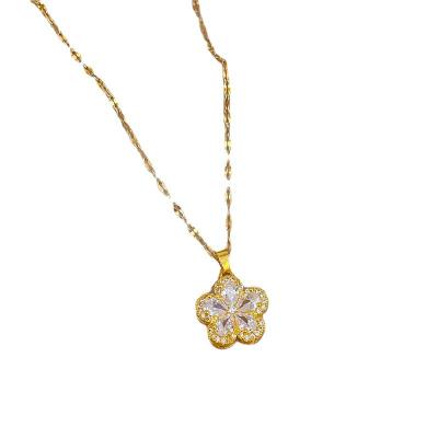 China FASHIONABLE High Quality 18k Gold Plated Stainless Steel Flower Necklace Jewelry Bling Flower Zircon Pendant Necklace For Women for sale