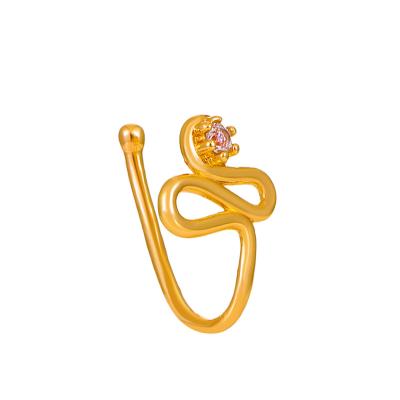 China TRENDY Fashion Nose Ring Copper Inlaid Zircon Twisted Free Piercing Jewelry for sale