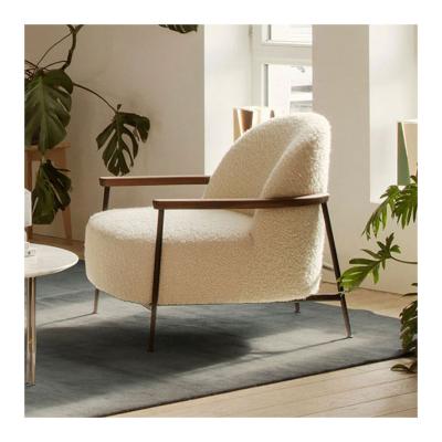 China Adjustable (other) Hot sale modern French cream style single sofa chair  simple solid wood lamb wool velvet sofa fabric lounge chair living room for sale