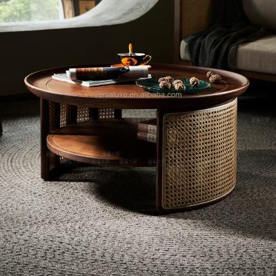 China Rattan plaited articles versaluxe hot-sale coffee table modern wabisabi nordic retro wood rattan roundround coffee tables for living room furniture for sale