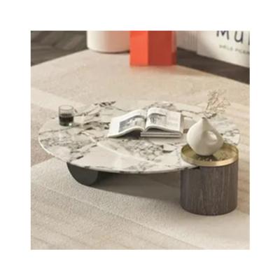 China Stylish Modern high-class wooden tea coffee table for living room furniture natural round marble coffee table italian luxury design for sale