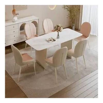 China Adjustable (other) Modern French cream sintered stone dining table set dinning room furniture fresh clean simple tables set fresh clean simple home for sale