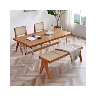 China Adjustable (other) Simple top wooden home furniture dining table ash solid wood acrylic floating dining table minimalist nordic dinining furniture for sale