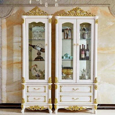 China Other European Classical luxury solid wood wine cabinet glass display wall cabinet storage living room decorative set cabinet for sale