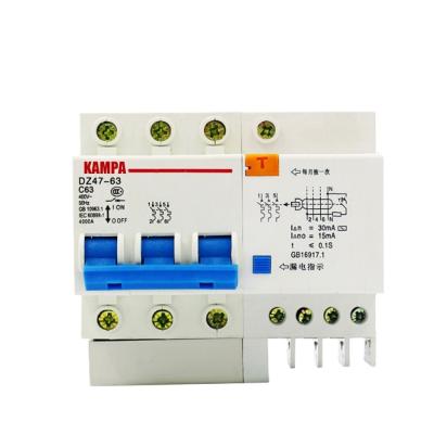 China DZ47LE 3P+N 63A 380V Small earth leakage circuit breaker DZ47LE-63A Household leakage protector switch RCBO for sale