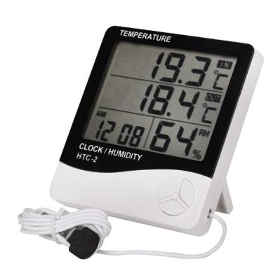 China Digital LCD Thermometer Hygrometer Electronic Temperature Humidity Meter Indoor Outdoor Alarm Clock HTC-2 for sale