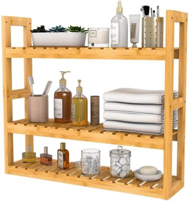 China Bamboo Multifunctional Adjustable Layer Rack Rack Wall Mount Shelf Bathroom Stocked Free Standing Above Toilet Utility for sale