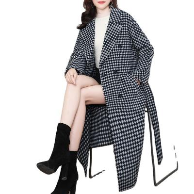 China 2022 New Houndstooth Anti-Wrinkle Woolen Coat Casual Fashion Elegant Woolen Coat Factory Wholesale for sale