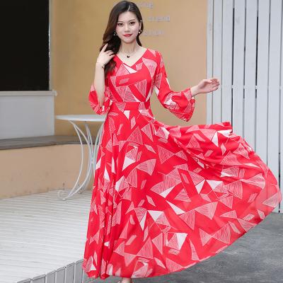 China 2022Custom Lady Fashion Chiffon Ruffle Maxi Dress Women Elegant Summer Anti-Static Casual Dresses for sale