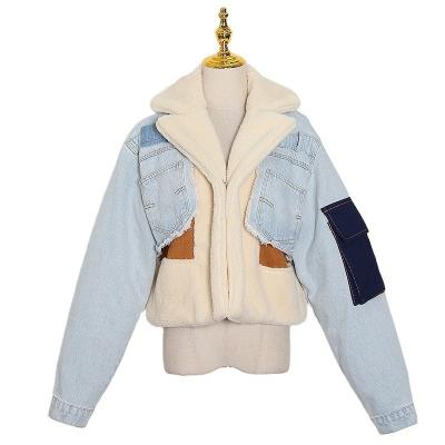 China 2022 Custom Anti-Wrinkle Woman Fashion Custom Made Fur Jackets Warm Winter Coats Women Shorts Blue Denim Gear Jeans Cotton Coat Jacket for sale