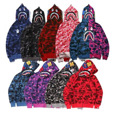 China Original Edition Bape Anti-Wrinkle Bathing Monkey Shark Camouflage Zipper Up Streetwear Gear Hip Hop Sweatshirt Unisex Bape Hoodie Women Men for sale