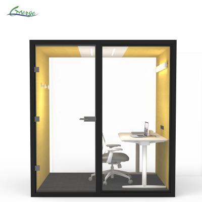 China Built-in Fan Soundproof Phone Booths for Offices with Adjustable Desk Work Surface and Tempered Glass Door Material for sale