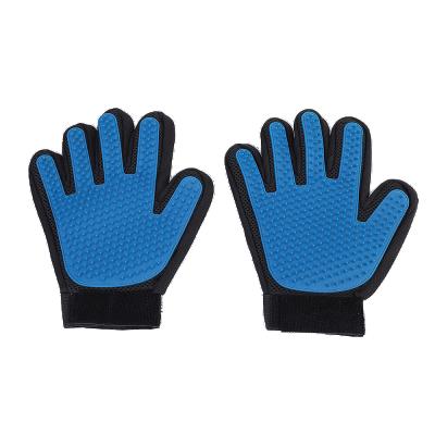 China Viable Five Finger Dog Cleaning Deshedding Blue Double Sided Silicone Bath Pet Grooming Gloves Wholesale for sale