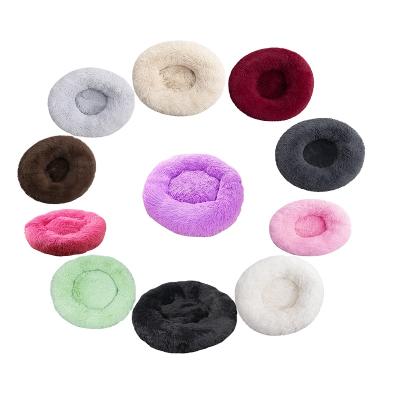 China Stored Eco-Friendly Fabric PP Cotton Plush Dog Beds Non-slip Bottom Round Luxury Pet Bed for sale