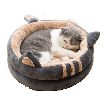 China Highly Resilient Soft Round Stocked Non Slip Cat Dog Pet Beds With PP Cotton Velvet Pet Bed for sale