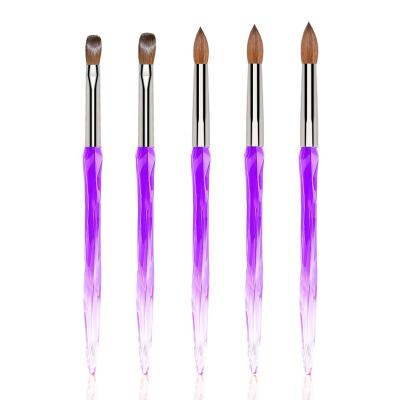 China Professional Art YASTERD Violet Crystal Handle Nail Art Brush Bluish Logo Nail Brush Custom Nail Design 12 14 16 18 Oval Kolinsky Nail Brush for sale