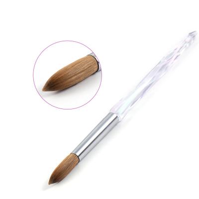 China NAIL Size 8 10 16 Custom Logo Pure Kolinsky Transparent Acrylic Handle Crimped Gel Nail Brush for sale