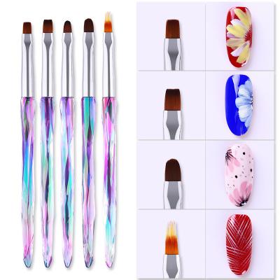 China Nylon Nail Art Liner Paint Brushes 7pcs Colorful Acrylic Handle Hair Painting UV Gel Coating Nail Brush for sale