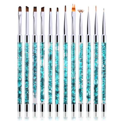 China Custom NAIL 12 D Logo and Cyan Color Nylon Hair Metal Handle Nail Art Brush Set for Nail for sale