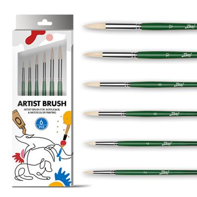 China 100% PCS 100% Bristle Artist Round Pointed Tip Oil Painting Acrylic Watercolor Gouache Pure Brush for Face Body Art for sale