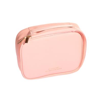 China Fashion Pink Women Travel Toiletry Bag Zipper Make Up Pouch Case PU Leather Makeup Cosmetic Bag for sale