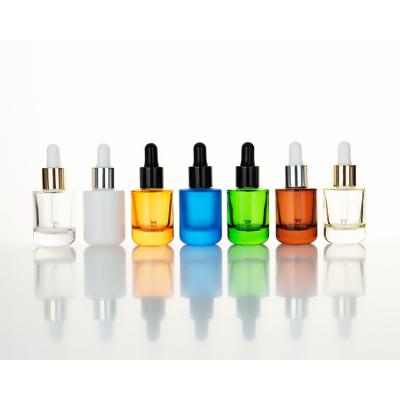 China Hot Selling Matt Cosmetic 10ml 20ml 30ml Flat Shoulder Frosted Clear Glass Dropper Bottle For Essential Oil for sale