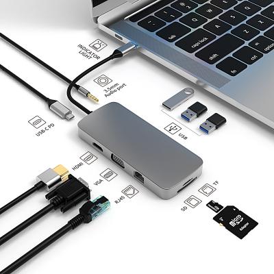 China Support All Type-C Interface Computers 10 In 1 USB C Laptop Dock Display Adapter Hub 10 Port Dual USB Hub for sale