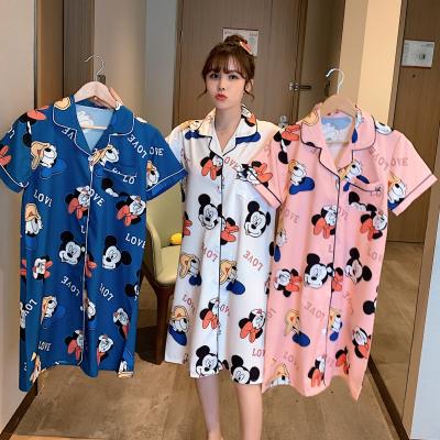 China Thermal Pajamas For Summer Wholesale Cartoon Set Sleepwear Women Cotton Short Sleeve Dress for sale